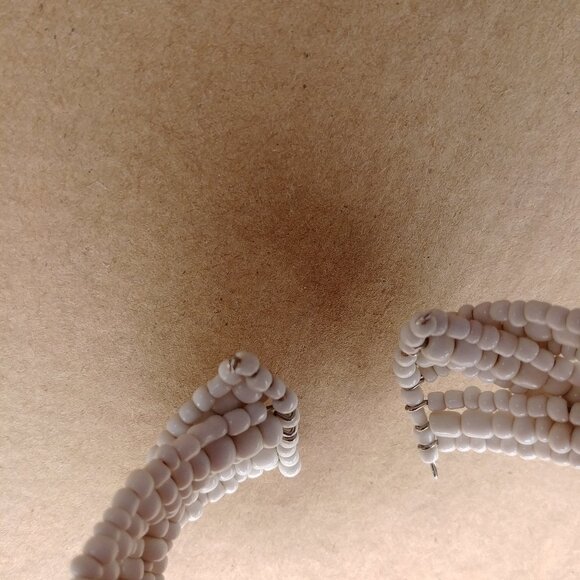 4/$20 White braided woven beaded cuff bracelet shell look - Picture 5 of 9